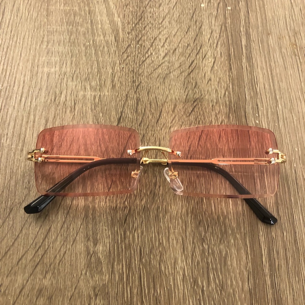 ADE WU Rimless Rectangle Pink Sunglasses - Picture 3 of 6